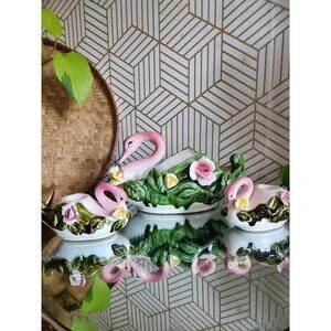 Vintage Royal Sealy Swan Planter Pink Swan And Chamber Candle Holders